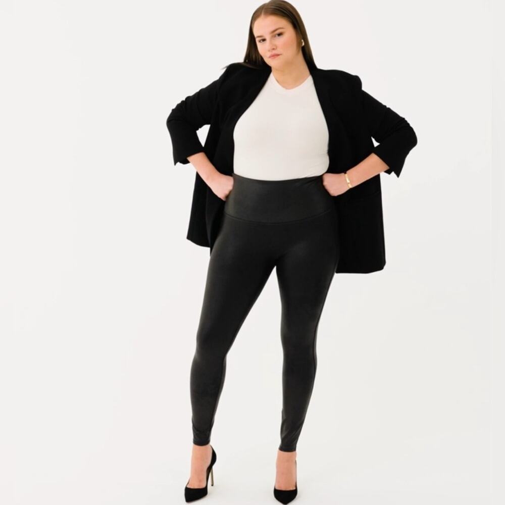 Spanx Faux Leather Leggings Solid Black  Slimming Shaping Classic size XL